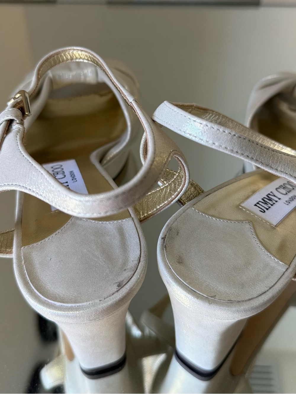 Like new Jimmy Choo Women’s Heloise 80 Shimmer Suede Platform Sandals $1,050 - Picture 16 of 16